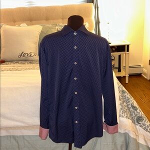 Bugatchi Blue Patterned Shirt with Red Accents